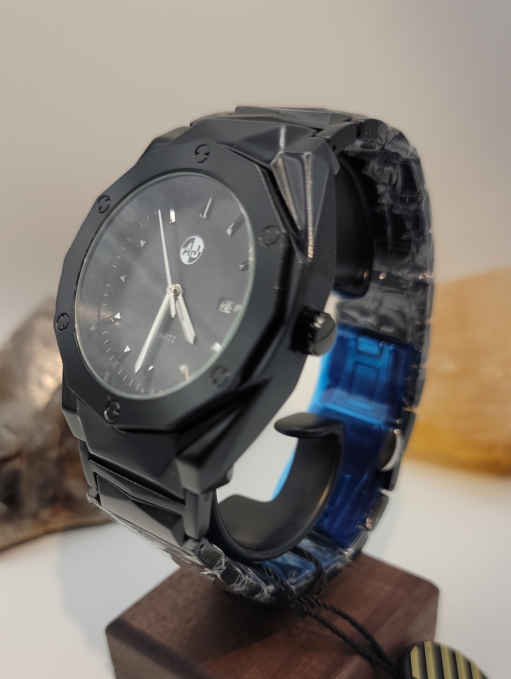 NEW⌚️AJ Quality Watches Matte Black Quartz Men’s 45.5mm Watch Black Sunray Dial